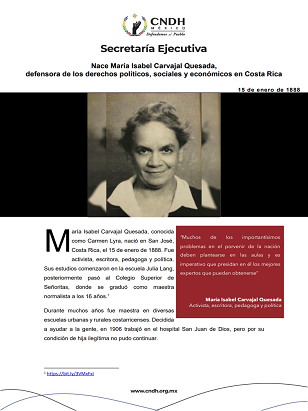 Nace María Isabel Carvajal Quesada, defensora de los derechos políticos, sociales y económicos en Costa Rica