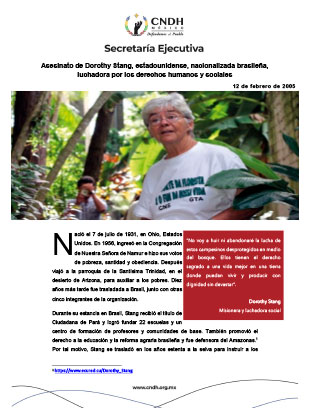 Asesinato de Dorothy Stang, estadounidense, nacionalizada brasileña, luchadora por los derechos humanos y sociales