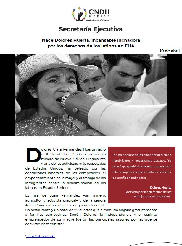 Nace Dolores Huerta, incansable luchadora por los derechos de los latinos en EUA