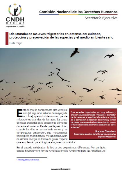 Día Mundial de las Aves Migratorias en defensa del cuidado, protección y preservación de las especies y el medio ambiente sano