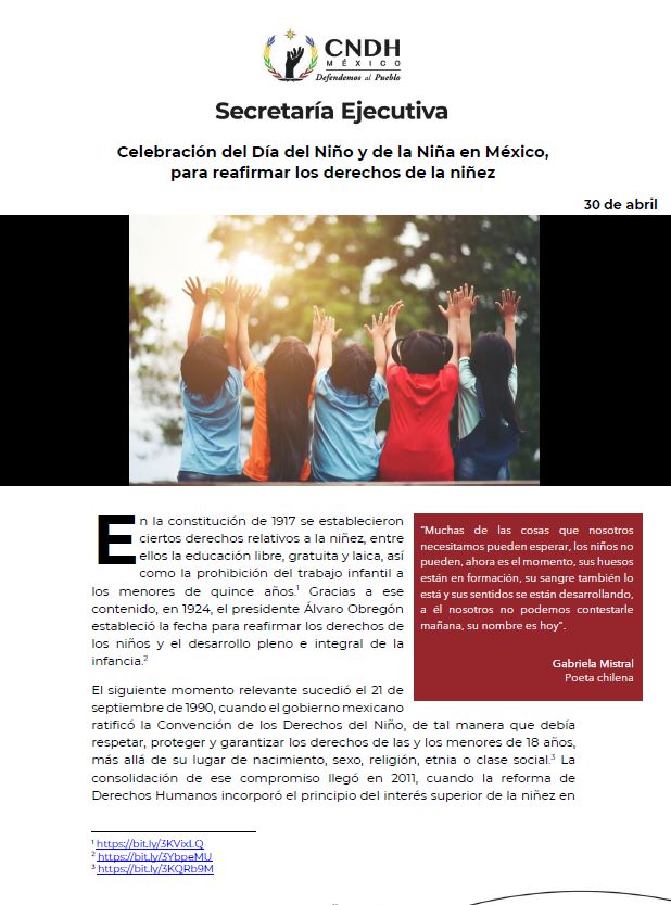 Celebración del Día del Niño y de la Niña en México, para reafirmar los derechos de la niñez