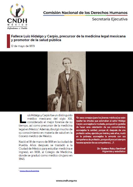 Fallece Luis Hidalgo y Carpio, precursor de la medicina legal mexicana y promotor de la salud pública