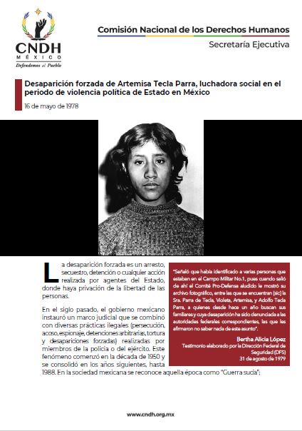 Desaparición forzada de Artemisa Tecla Parra, luchadora social en el periodo de violencia política de Estado en México