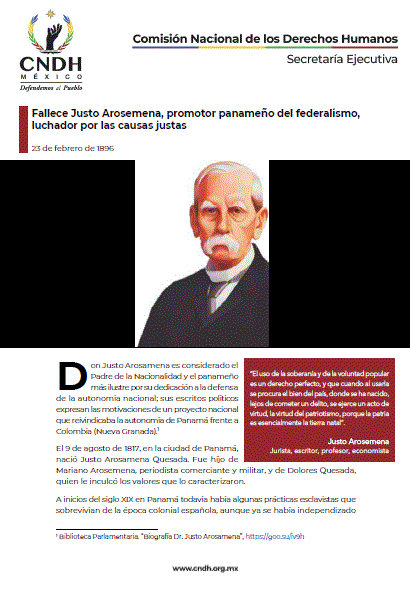 Fallece Justo Arosemena, promotor panameño del federalismo, luchador por las causas justas