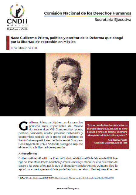 Nace Guillermo Prieto, político y escritor de la Reforma que abogó por la libertad de expresión en México