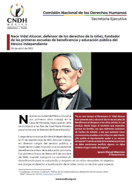 Nace Vidal Alcocer, defensor de los derechos de la niñez, fundador de las primeras escuelas de beneficencia y educación pública del México independiente