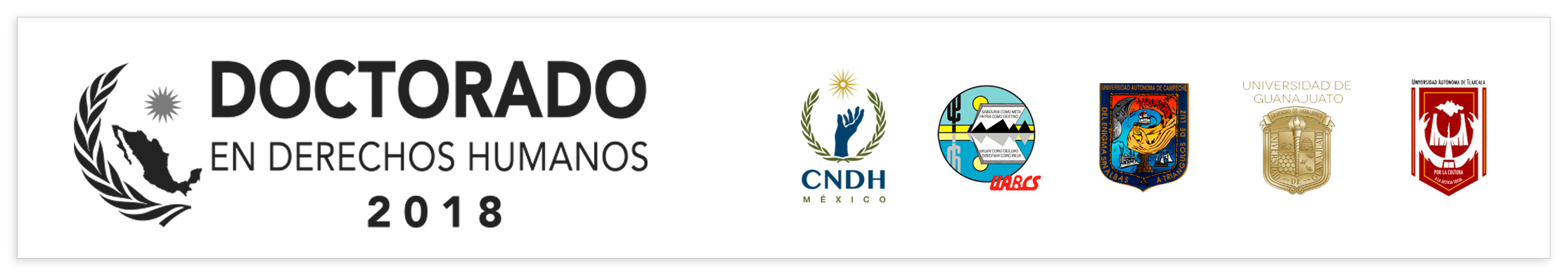 Doctorado en Derechos Humanos, logotipos: CNDH, UABCS, UAC, UG, UAT