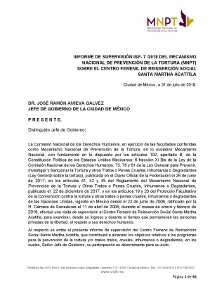 Informe de supervisión ISP 7/2018 Centro femenil de reinserción social Santa Martha Acatitla.