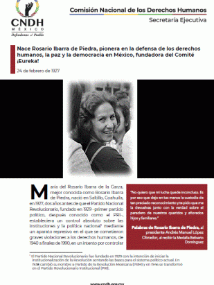 Nace Rosario Ibarra de Piedra, pionera en la defensa de los derechos humanos, la paz y la democracia en México, fundadora del Comité ¡Eureka!