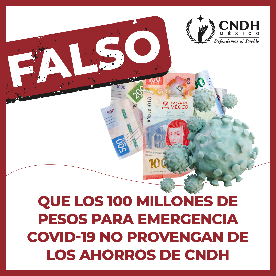 Que los 100 millones de pesos para emergencia Covid-19 no provengan de los ahorros de CNDH