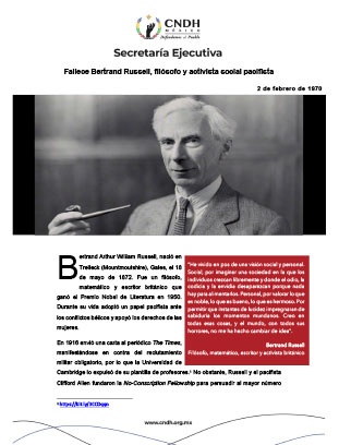 Fallece Bertrand Russell, filósofo y activista social pacifista