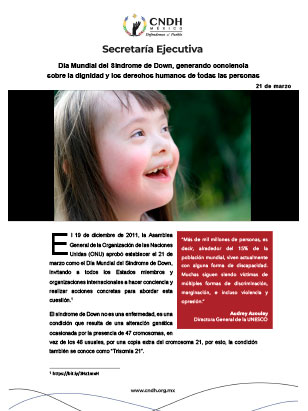 Día Mundial del Síndrome de Down, generando conciencia sobre la dignidad y los derechos humanos de todas las personas