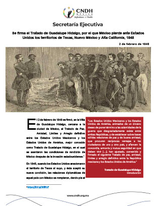 Se firma el Tratado de Guadalupe Hidalgo, por el que México pierde ante Estados Unidos los territorios de Texas, Nuevo México y Alta California, 1848