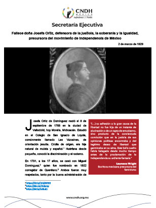 Fallece doña Josefa Ortiz, defensora de la justicia, la soberanía y la igualdad, precursora del movimiento de Independencia de México