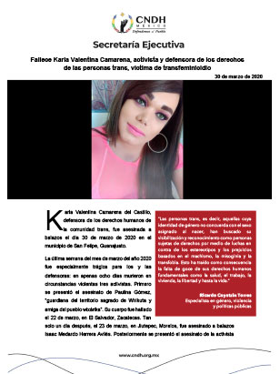 Fallece Karla Valentina Camarena, activista y defensora de los derechos de las personas trans, víctima de transfeminicidio