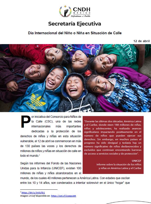 Día Internacional del Niño o Niña en Situación de Calle