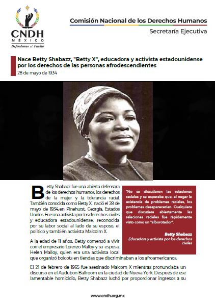 Nace Betty Shabazz, "Betty X", educadora y activista estadounidense por los derechos de las personas afrodescendientes