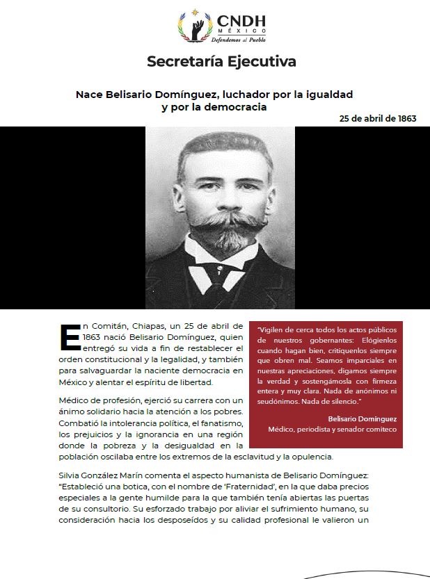 Nace Belisario Domínguez, luchador por la igualdad y por la democracia