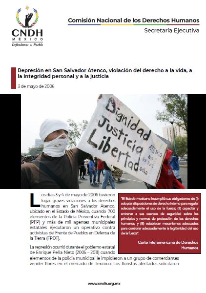 Represión en San Salvador Atenco, violación del derecho a la vida, a la integridad personal y a la justicia