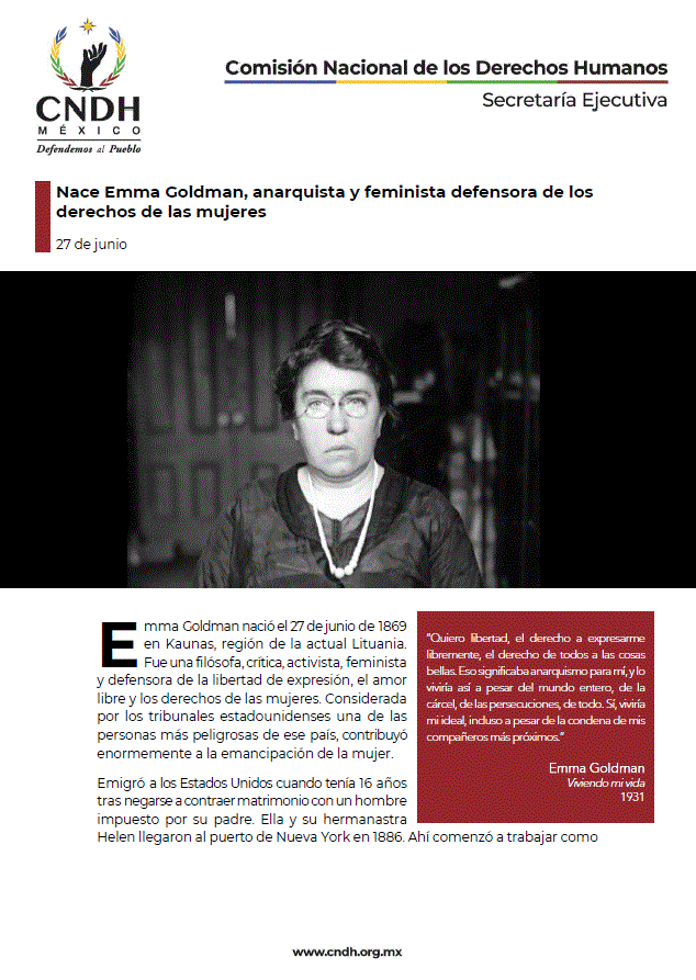 Nace Emma Goldman, anarquista y feminista defensora de los derechos de las mujeres