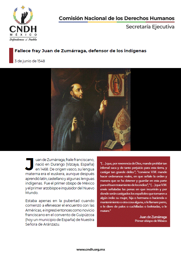 Fallece fray Juan de Zumárraga, defensor de los indígenas