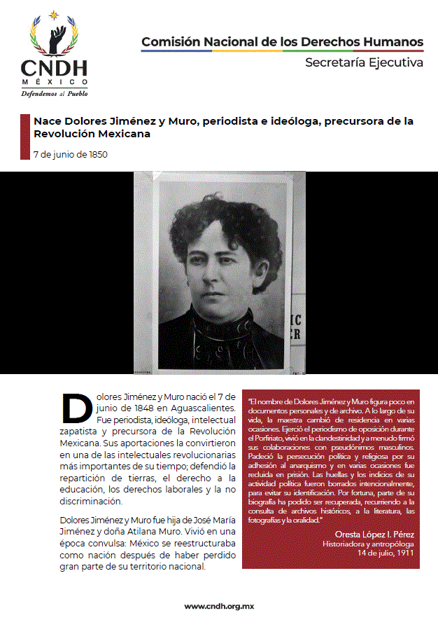 Nace Dolores Jiménez y Muro, periodista e ideóloga, precursora de la Revolución Mexicana