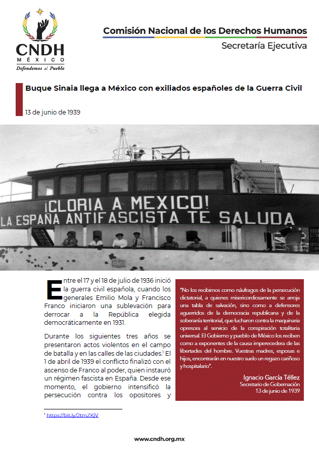 Buque Sinaia llega a México con exiliados españoles de la Guerra Civil