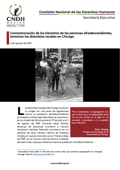 Conmemoración de los Derechos de las personas afrodescendientes, terminan los disturbios raciales en Chicago