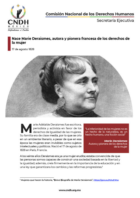 Nace María Deraismes, autora y pionera francesa de los Derechos de la Mujer
