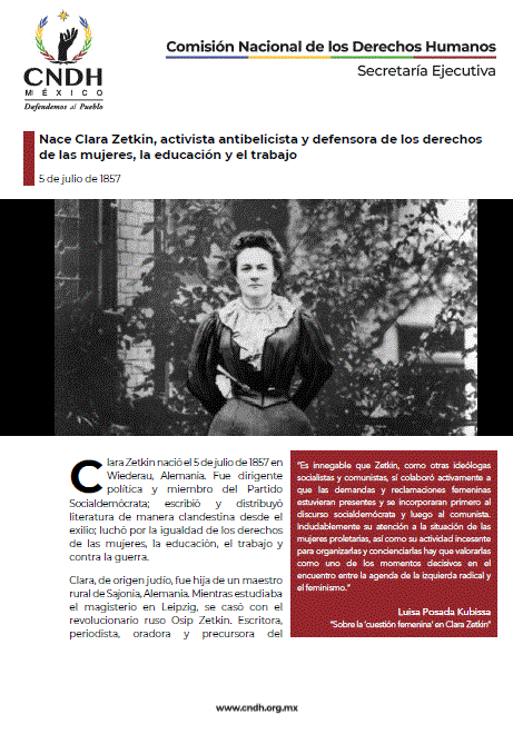 Nace Clara Zetkin, activista antibelicista y defensora de los derechos de las mujeres, la educación y el trabajo