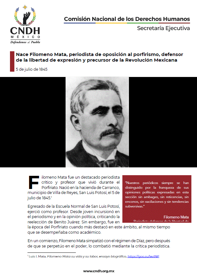 Nace Filomeno Mata, periodista de oposición al porfirismo, defensor de la libertad de expresión y precursor de la Revolución Mexicana