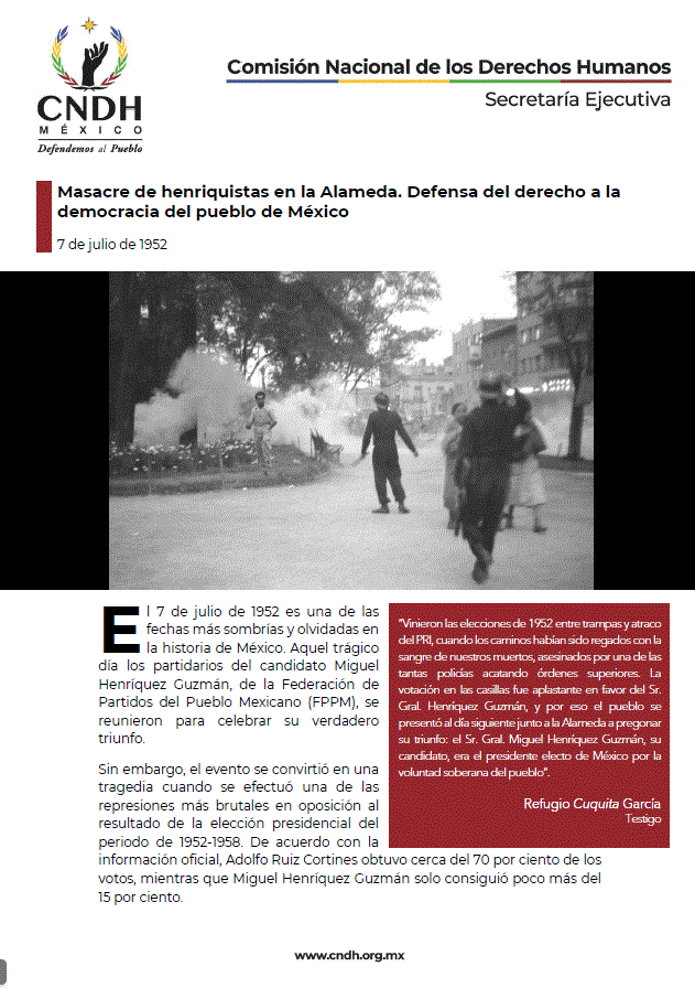 Masacre de henriquistas en la Alameda. Defensa del derecho a la democracia del pueblo de México