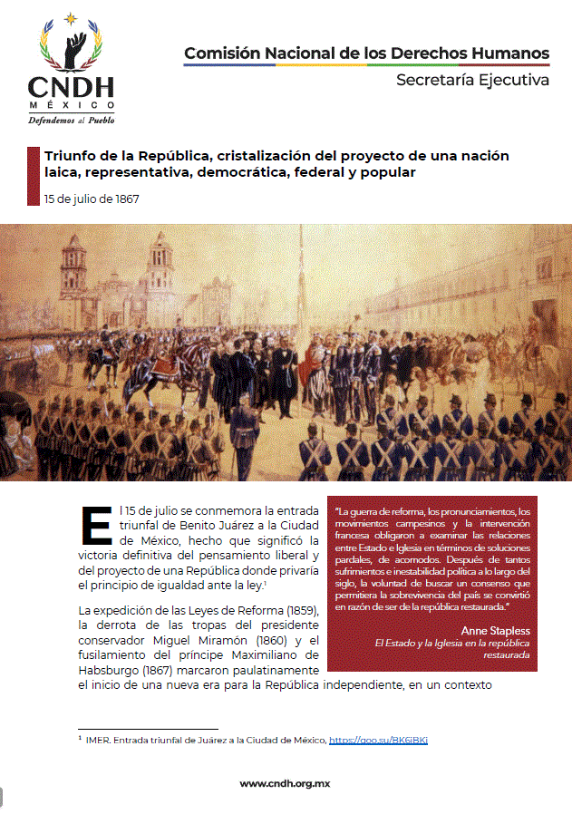 Triunfo de la República, cristalización del proyecto de una nación laica, representativa, democrática, federal y popular