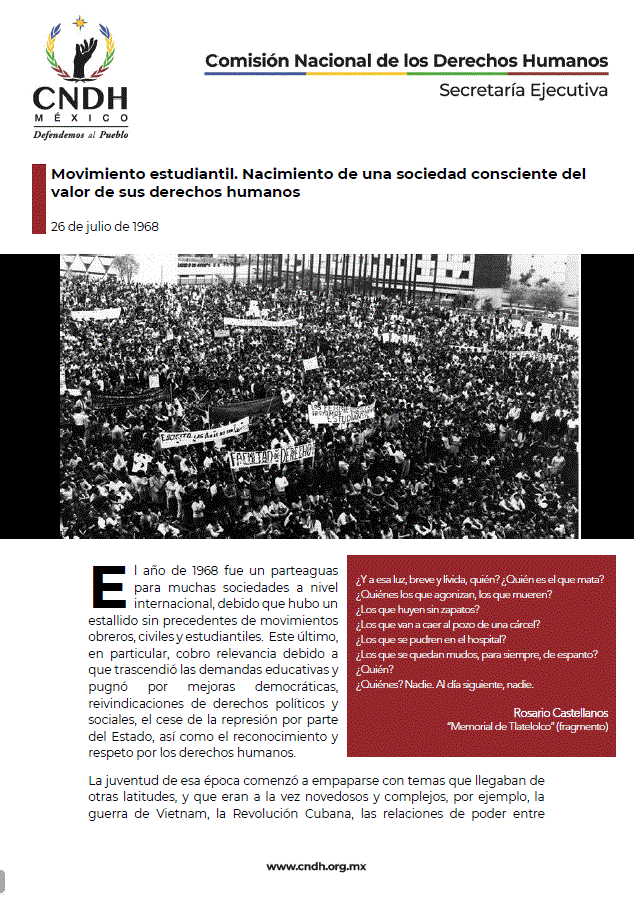 Movimiento estudiantil. Nacimiento de una sociedad consciente del valor de sus derechos humanos