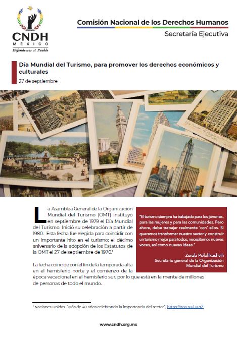 Día Mundial del Turismo, para promover los derechos económicos y culturales
