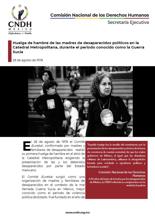 Huelga de hambre de las madres de desaparecidos políticos en la Catedral Metropolitana, durante el periodo conocido como la Guerra Sucia