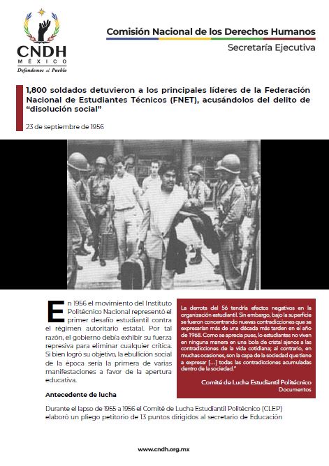 1,800 soldados detuvieron a los principales líderes de la Federación Nacional de Estudiantes Técnicos (FNET), acusándolos del delito de “disolución social”