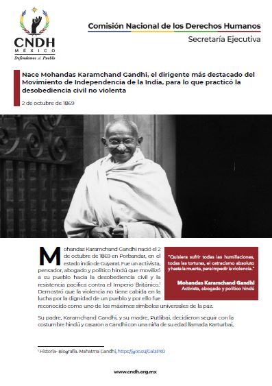 Nace Mohandas Karamchand Gandhi, el dirigente más destacado del Movimiento de Independencia de la India, para lo que practicó la desobediencia civil no violenta