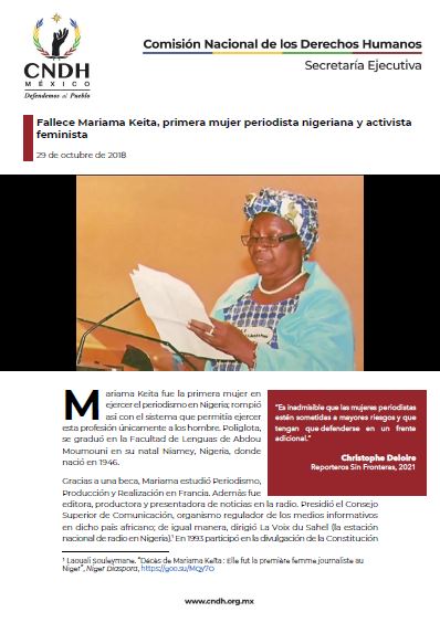 Fallece Mariama Keita, primera mujer periodista nigeriana y activista feminista