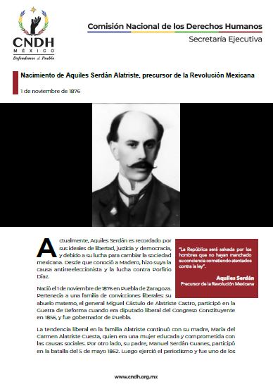 Nacimiento de Aquiles Serdán Alatriste, precursor de la Revolución Mexicana
