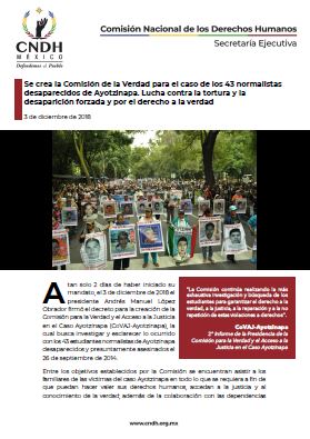 Se crea la Comisión de la Verdad para el caso de los 43 normalistas desaparecidos de Ayotzinapa. Lucha contra la tortura y la desaparición forzada y por el derecho a la verdad