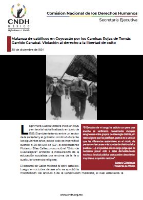 Matanza de católicos en Coyoacán por los Camisas Rojas de Tomás Garrido Canabal. Violación al derecho a la libertad de culto