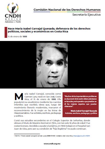 Nace María Isabel Carvajal Quesada, defensora de los derechos políticos, sociales y económicos en Costa Rica