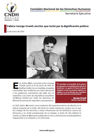 Fallece George Orwell, escritor que luchó por la dignificación política
