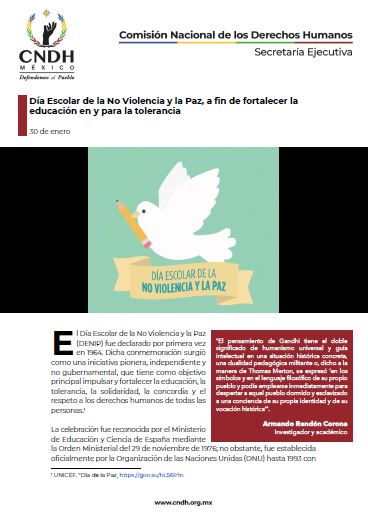 Día Escolar de la No Violencia y la Paz, a fin de fortalecer la educación en y para la tolerancia