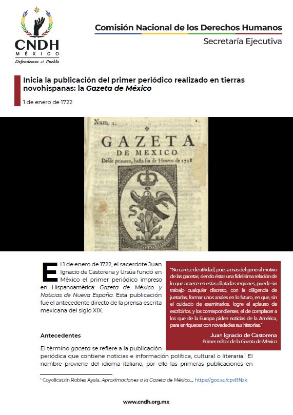 Inicia la publicación del primer periódico realizado en tierras novohispanas: la Gazeta de México