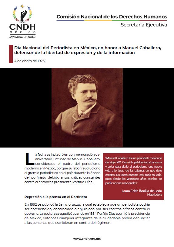 Día Nacional del Periodista en México, en honor a Manuel Caballero, defensor de la libertad de expresión y de la información
