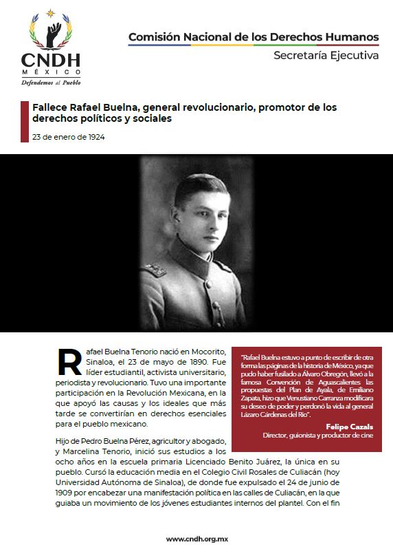 Fallece Rafael Buelna, general revolucionario, promotor de los derechos políticos y sociales