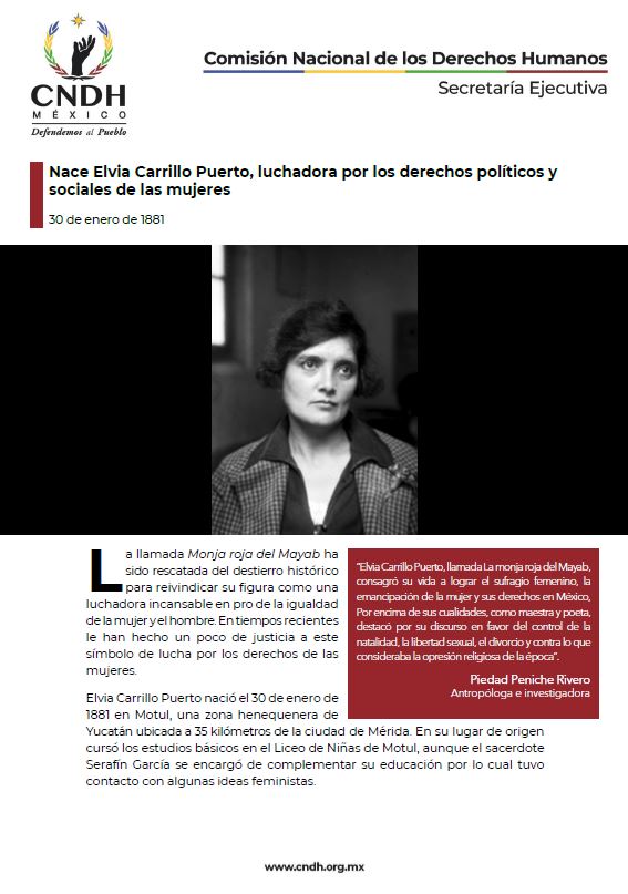Nace Elvia Carrillo Puerto, luchadora por los derechos políticos y sociales de las mujeres