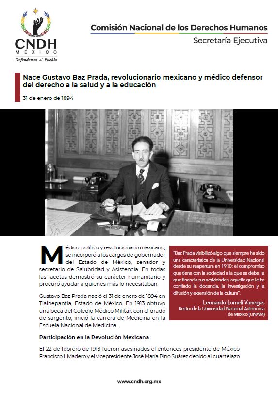 Nace Gustavo Baz Prada, revolucionario mexicano y médico defensor del derecho a la salud y a la educación